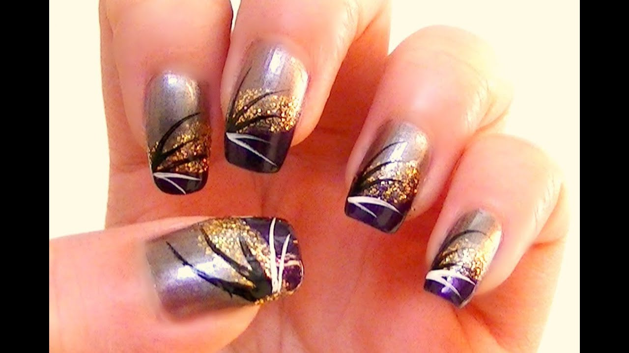 Purple And Gold Nail Designs
 Summer Glam Nail Art with Gold and Purple Tutorial