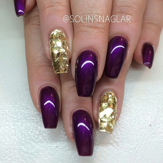 Purple And Gold Nail Designs
 Top 50 Gorgeous Long Acrylic Nails