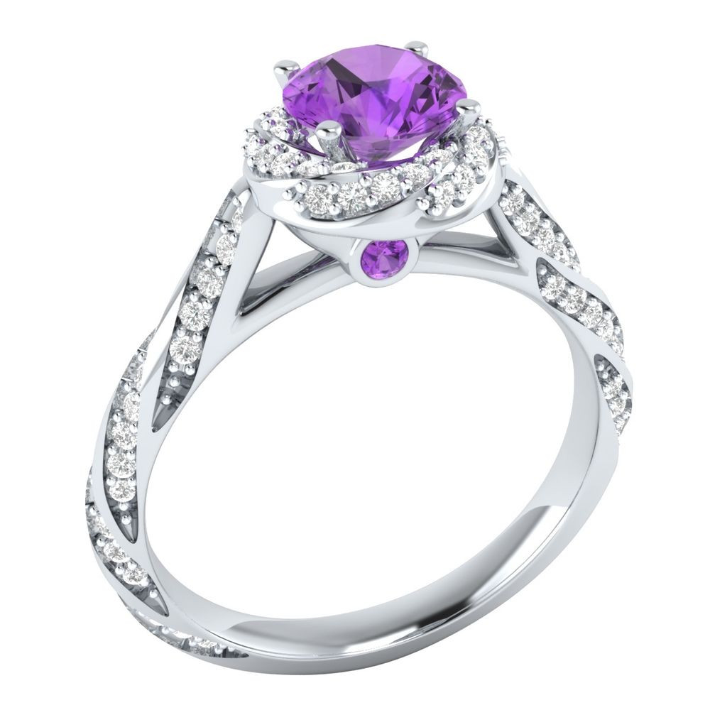 Purple Diamond Engagement Rings
 14K White Gold 1 18 ct Real Purple Amethyst & Certified
