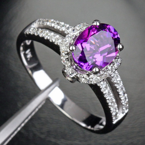 Purple Diamond Engagement Rings
 Dark Purple Amethyst 14K White Gold 27ct Diamond
