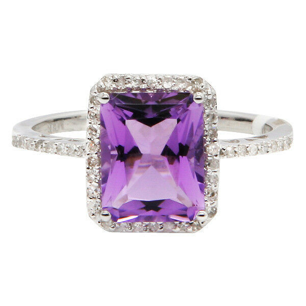 Purple Diamond Engagement Rings
 14K WHITE GOLD PAVE DIAMOND HALO PURPLE AMETHYST COCKTAIL