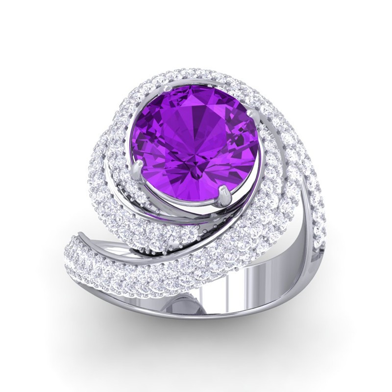Purple Diamond Engagement Rings
 Purple Amethyst IJ SI Diamonds Gemstone Engagement Ring