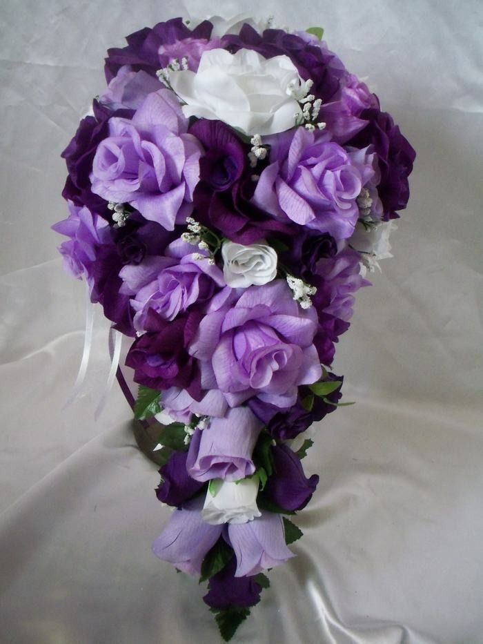 Purple Flowers For Wedding
 Wedding Bridal Bouquet Lavender Purple White Silk Flowers