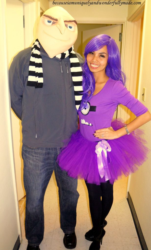 Purple Minion Costume DIY
 Hubby and I as Gru and his Purple Evil Minion from