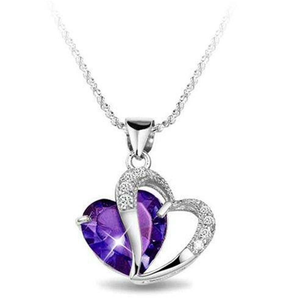 Purple Pendant Necklace
 925 Sterling Silver Amethyst Purple Heart Swarovski