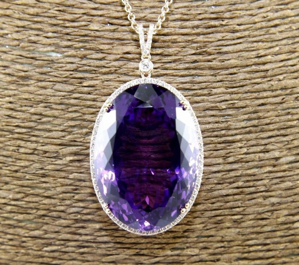 Purple Pendant Necklace
 Fine Huge Oval Purple Amethyst & Diamond Necklace Pendant