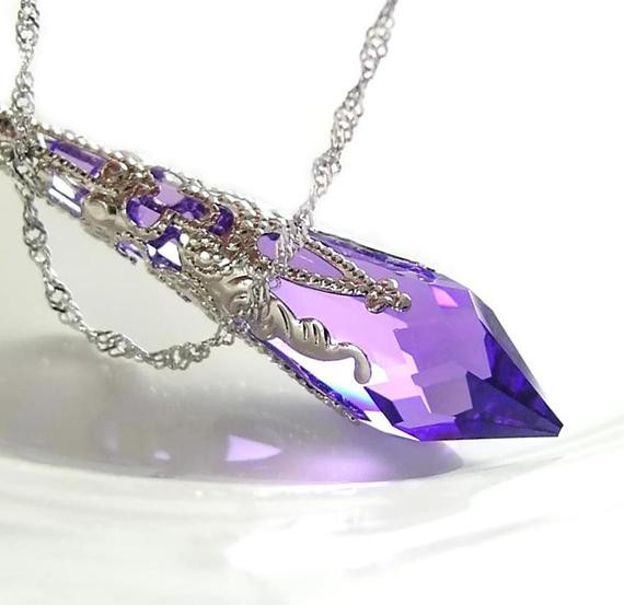 Purple Pendant Necklace
 Purple Crystal Necklace Sterling Silver Chain by DorotaJewelry