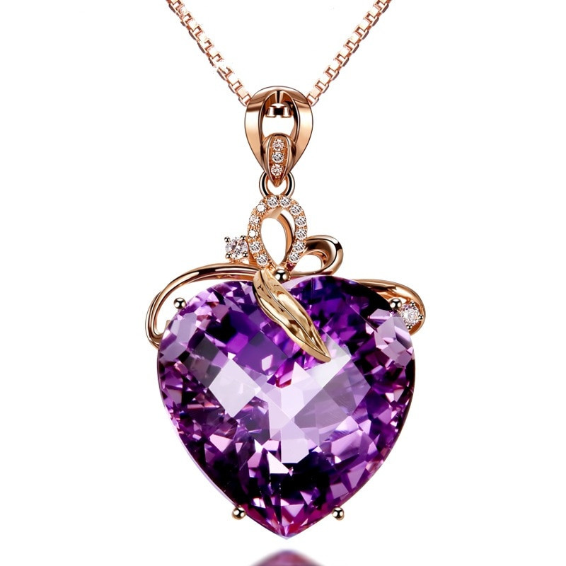 Purple Pendant Necklace
 Bamos Female Crystal Purple Heart Pendant Necklace Rose