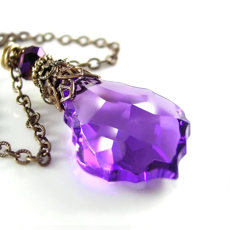 Purple Pendant Necklace
 Violet Purple Pendant Necklace Swarovski Royal Purple Crystal