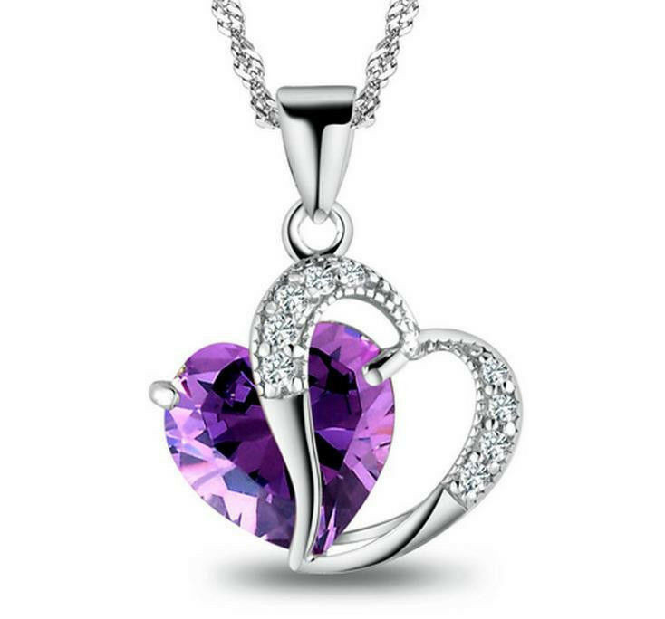 Purple Pendant Necklace
 Womens 925 Sterling Silver Necklace Chain Amethyst Crystal