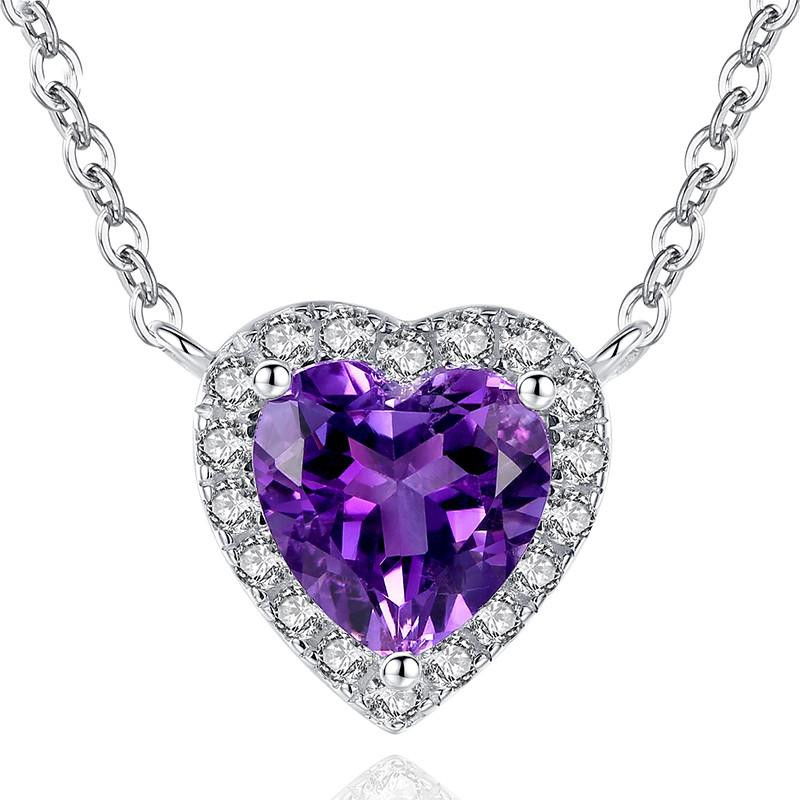 Purple Pendant Necklace
 Romantic 925 Sterling Silver Purple Crystal Heart shaped