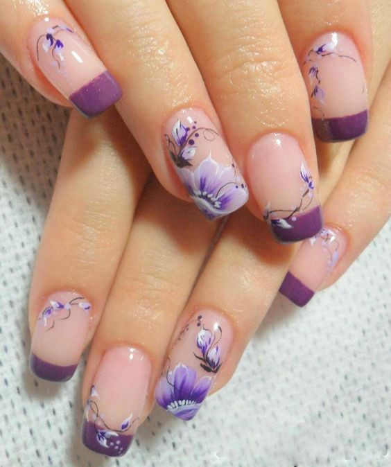 Purple Wedding Nails
 Matte Floral Nail Art Ideas for Spring Summer