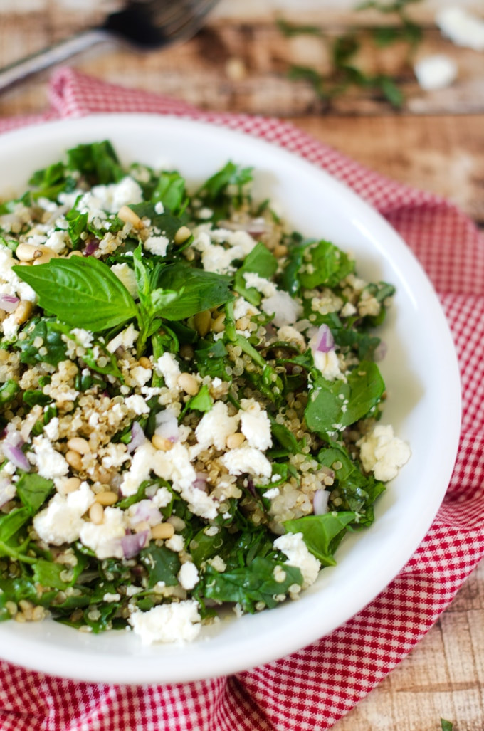 Quinoa Spinach Salad
 Spinach Quinoa Salad with Feta and Pine Nuts Wendy Polisi