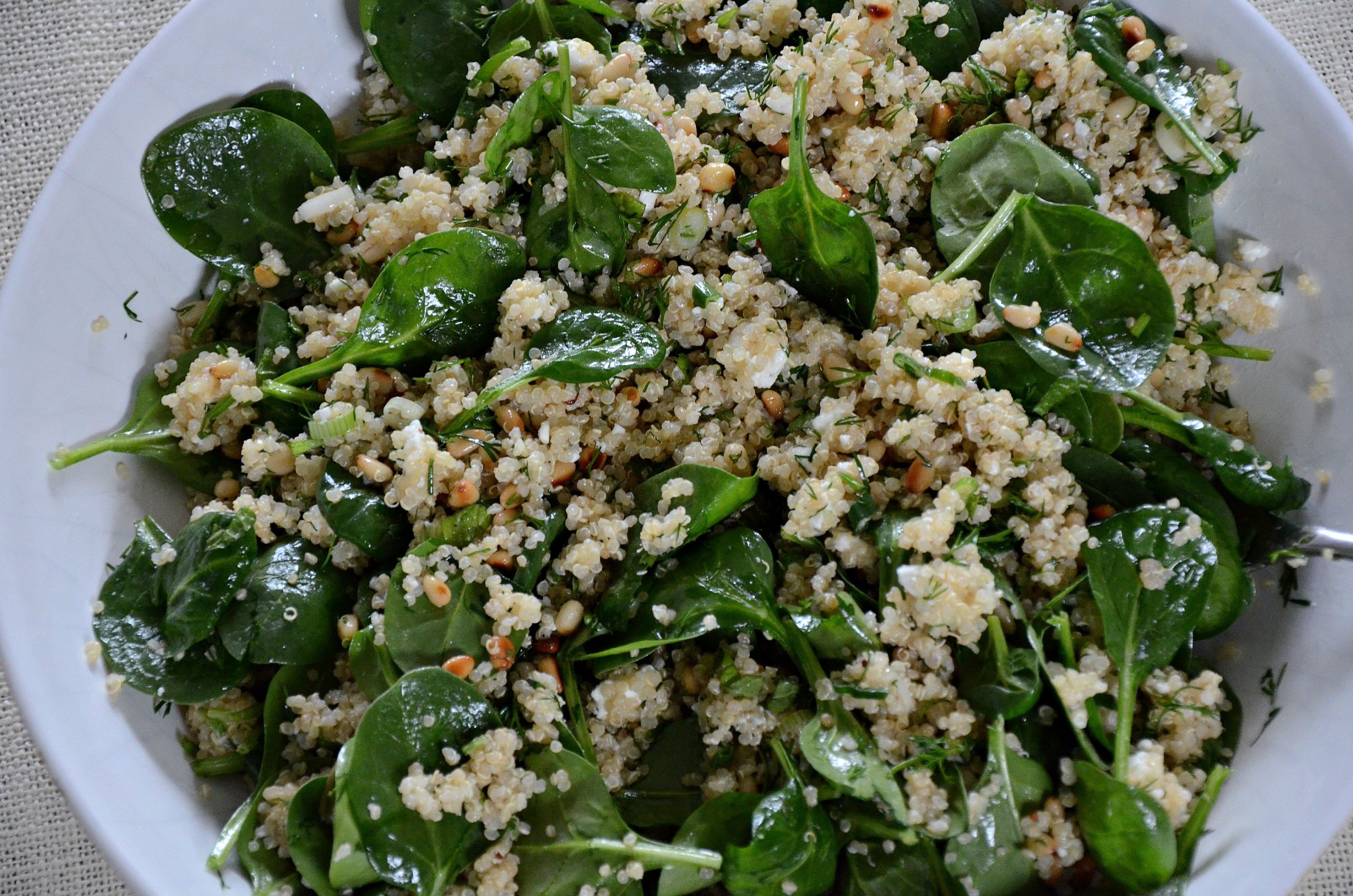 Quinoa Spinach Salad
 spinach and quinoa salad with feta and dill aka