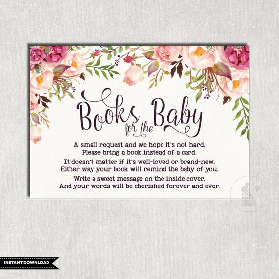 Quote For Baby Shower Book
 FLORAL Books for Baby Insert Card Flower Baby Shower
