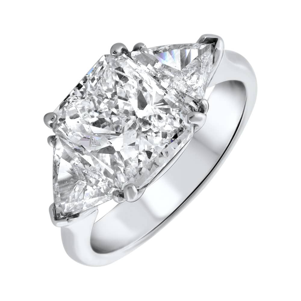 Radiant Cut Diamond Engagement Rings
 Platinum Engagement Three Stone Ring With Center Diamond 3