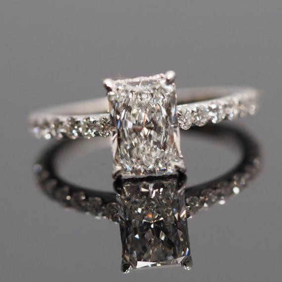Radiant Cut Diamond Engagement Rings
 Radiant Cut Solitaire Engagement Ring with Diamonds on Band