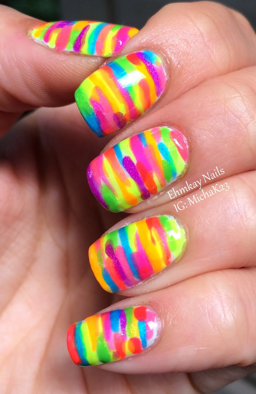 Rainbow Nail Art
 ehmkay nails Rainbow Neon Stripe Nail Art