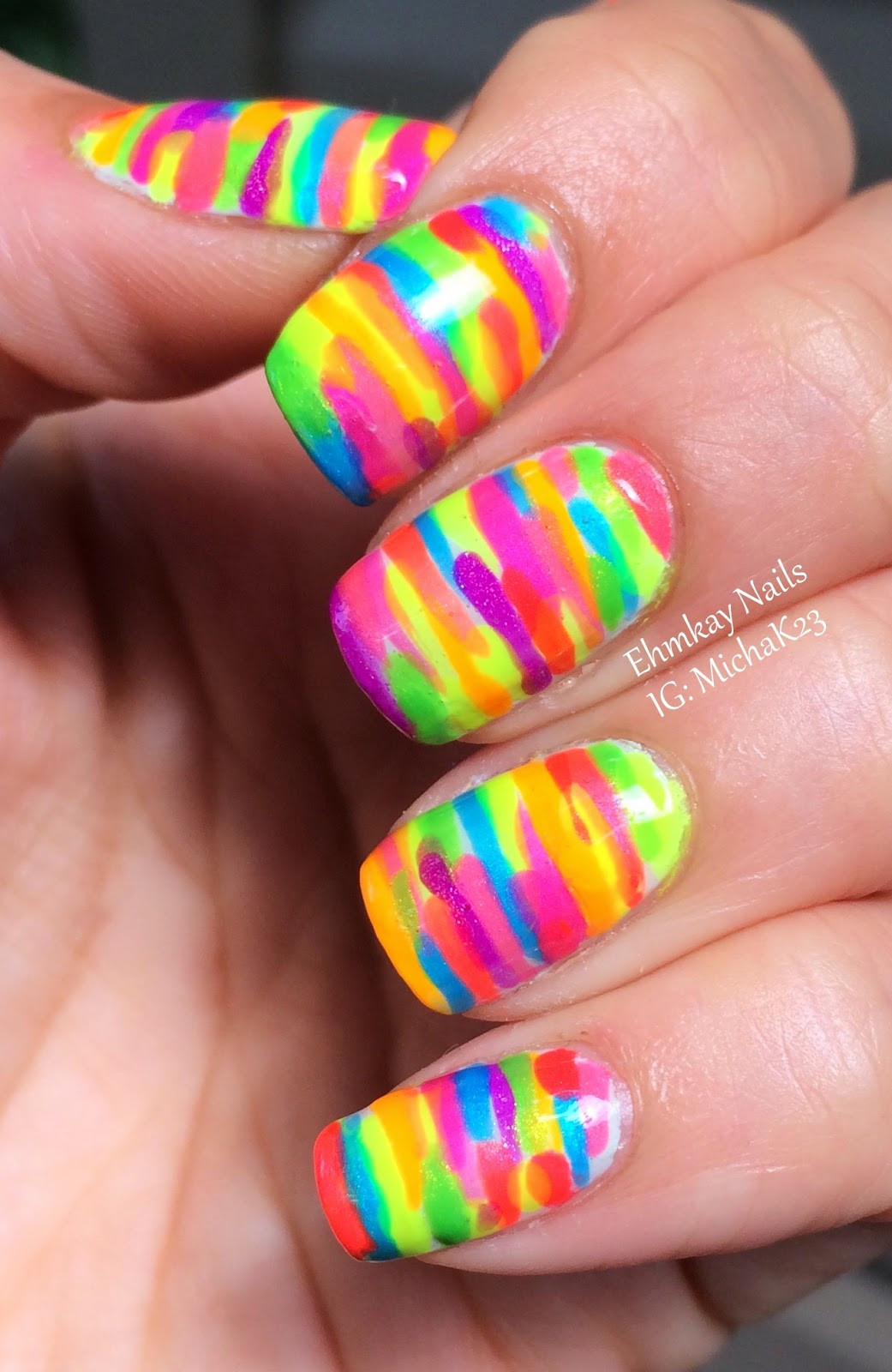 Rainbow Nail Art
 ehmkay nails Rainbow Neon Stripe Nail Art