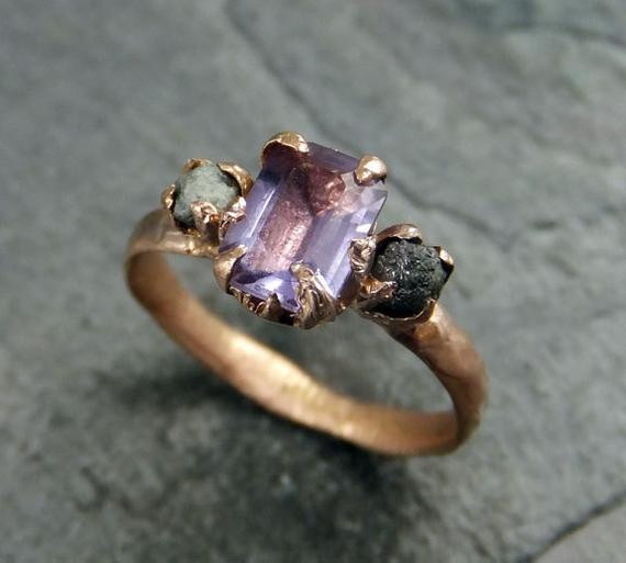 Raw Gemstone Rings
 Raw Diamond Amethyst Gemstone 14k Rose Gold Engagement Ring