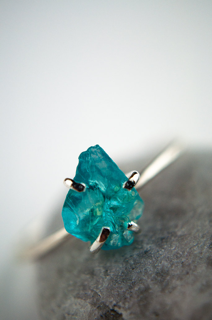 Raw Gemstone Rings
 Rough gemstone ring in sterling silver aqua blue apatite