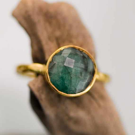 Raw Gemstone Rings
 Raw Emerald Ring Gold May Birthstone Ring Raw Gemstone Ring