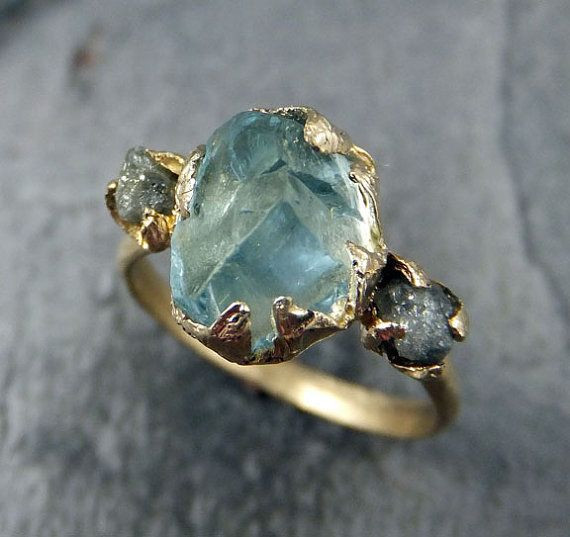 Raw Gemstone Rings
 Raw Uncut Aquamarine Diamond Gold Custom e a Kind