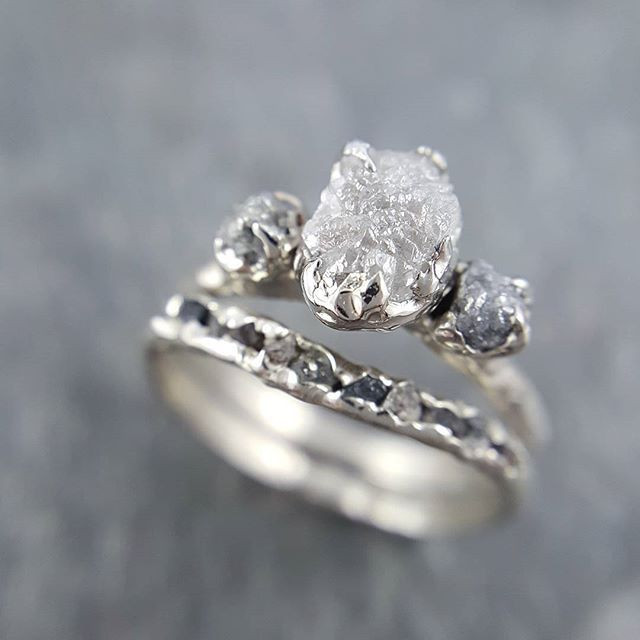 Raw Gemstone Rings
 Raw rough conflict free diamonds in recycled white gold