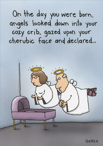 Really Funny Birthday Cards
 Angels at Crib Funny Humorous Birthday Card by Oatmeal