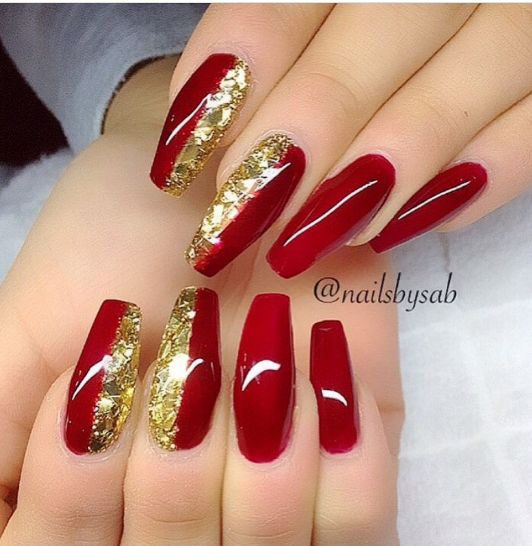 Red And Golden Nail Art
 Red and gold nail inspo Artsy fartsy nails