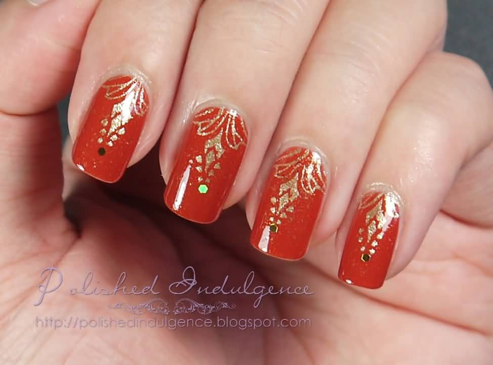 Red And Golden Nail Art
 52 Red And Gold Nail Art Designs For Trendy Girls