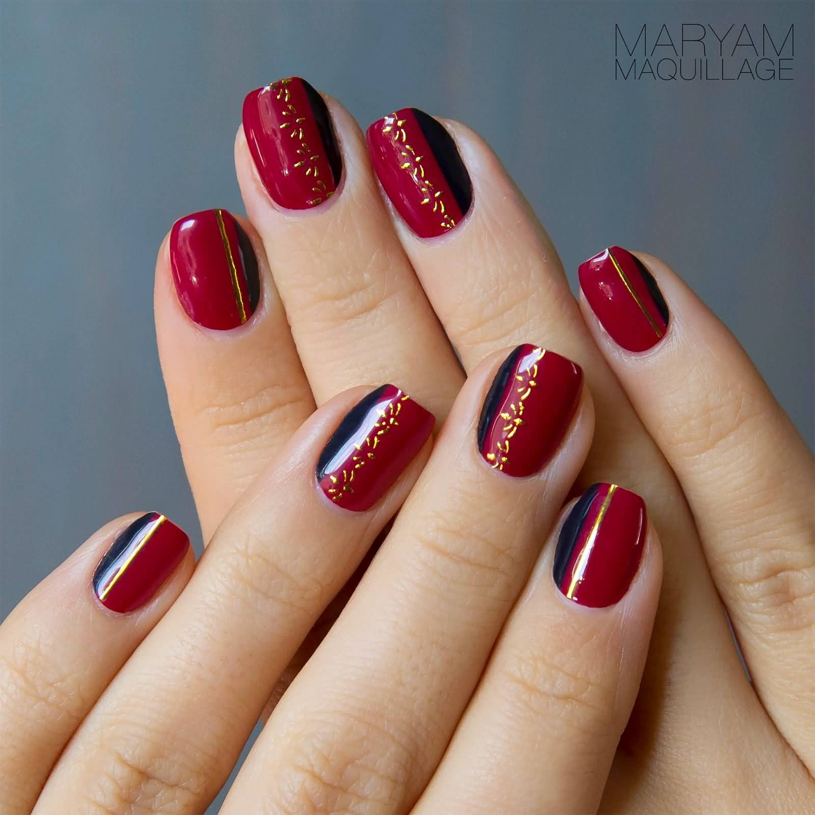Red And Golden Nail Art
 50 most Beautiful Red Nail Art Design Ideas
