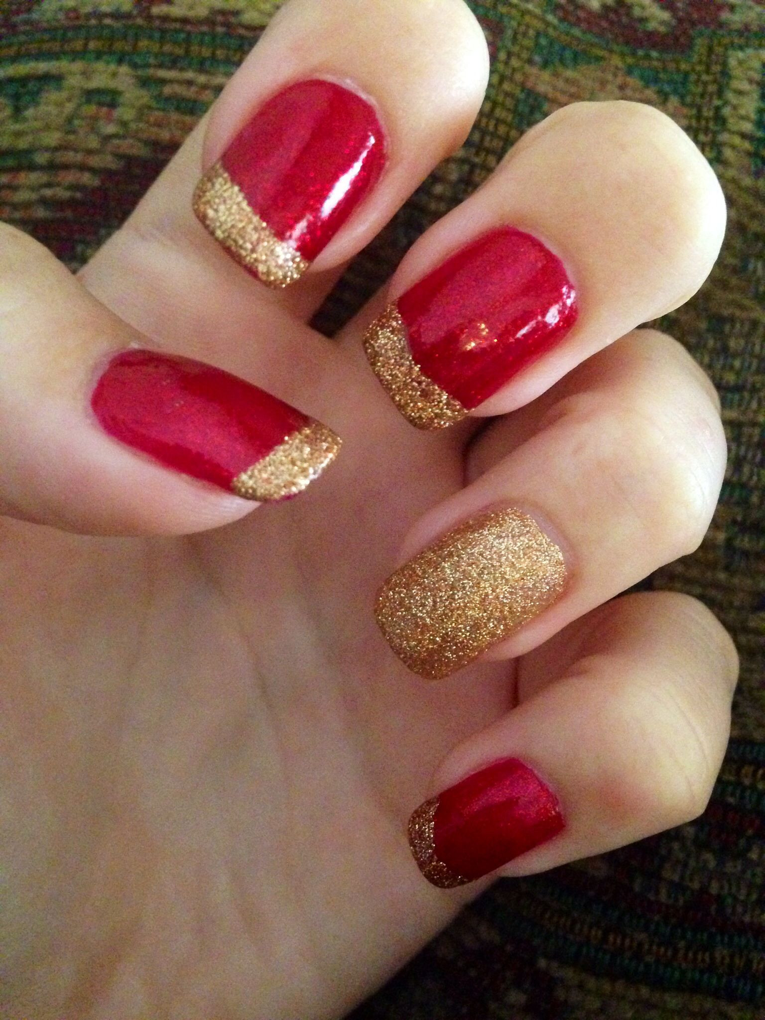 Red And Golden Nail Art
 Red and gold nails Perfect for fall