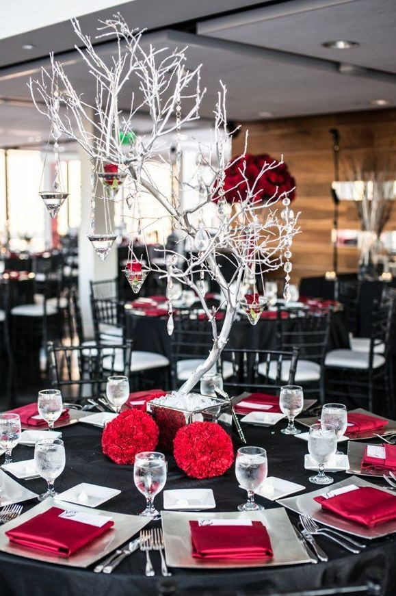 Red Black And White Wedding Decorations
 Picture a black and red wedding tablescape with silver