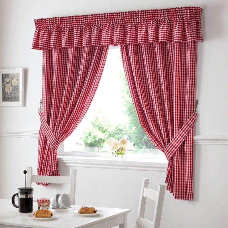 Red Checkered Kitchen Curtains
 GINGHAM CHECK RED WHITE KITCHEN CURTAINS DRAPES W46 X L48