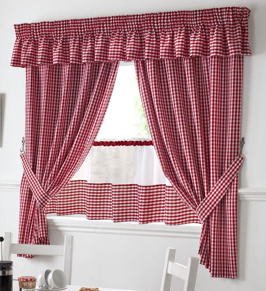Red Checkered Kitchen Curtains
 RED AND WHITE GINGHAM KITCHEN CURTAINS PELMET & 18” CAFE