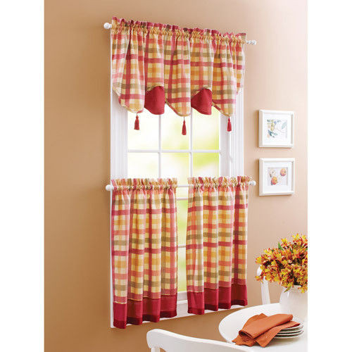 Red Checkered Kitchen Curtains
 Red Green Yellow Tan COUNTRY PLAID Kitchen Curtains