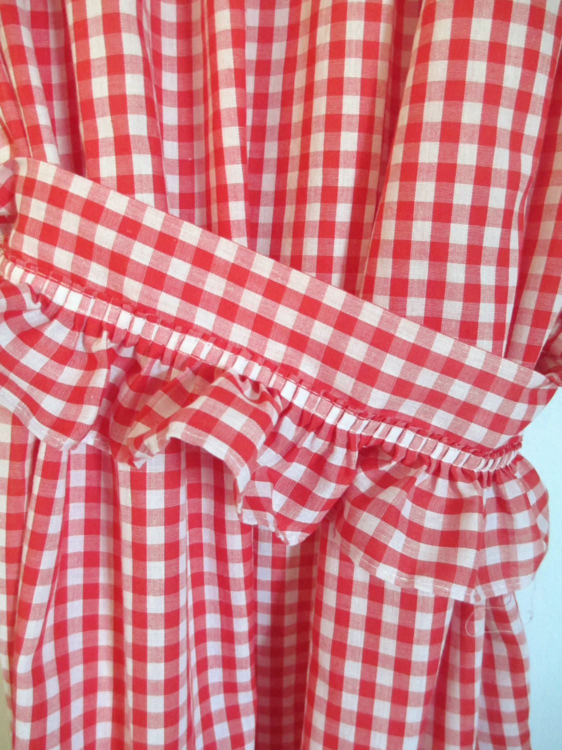 Red Checkered Kitchen Curtains
 Red White Gingham Curtains 2 panels Valance and Ruffled Tie