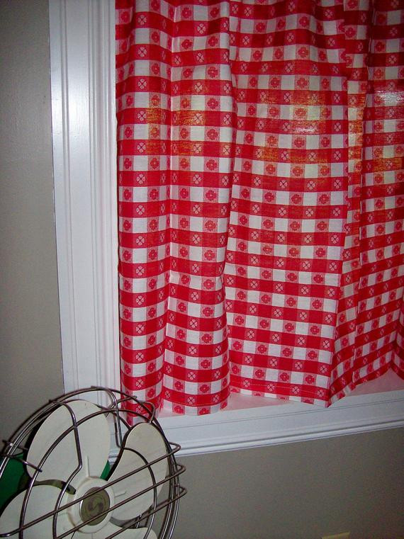 Red Checkered Kitchen Curtains
 Vintage Curtains Kitchen Red White Gingham Checked Plaid New