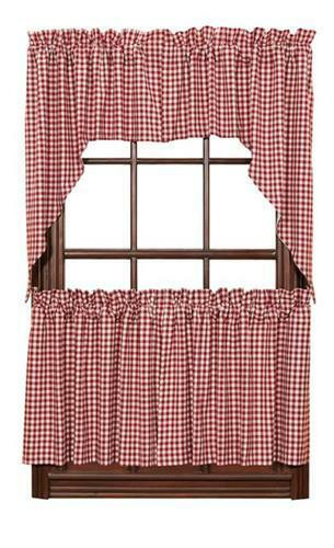 Red Checkered Kitchen Curtains
 Red Check Gingham Cafe Curtains Tier Set Valance Swags
