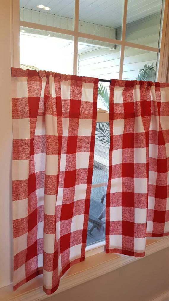 Red Checkered Kitchen Curtains
 Red Gingham Buffalo Check Kitchen Cafe Curtains 2 panels 1