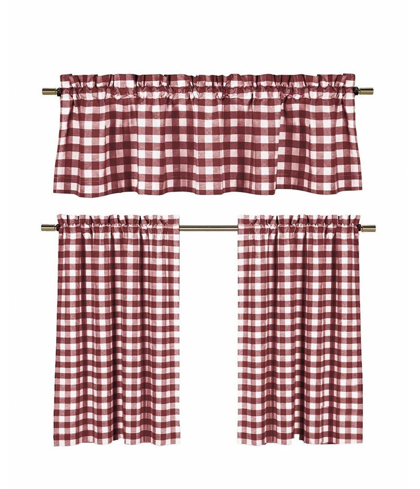 Red Checkered Kitchen Curtains
 Red White Gingham Checkered Plaid Kitchen Tier Curtain