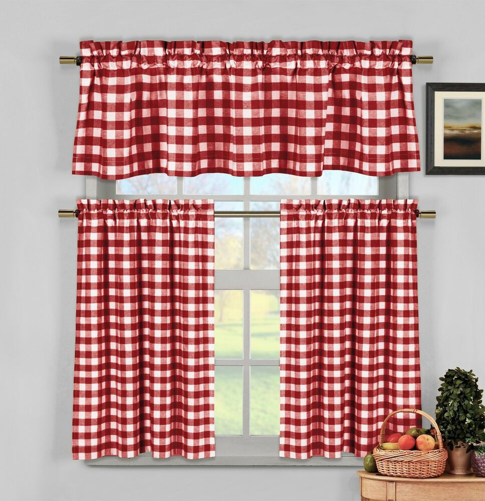 Red Checkered Kitchen Curtains
 Red White Gingham Checkered Plaid Kitchen Tier Curtain