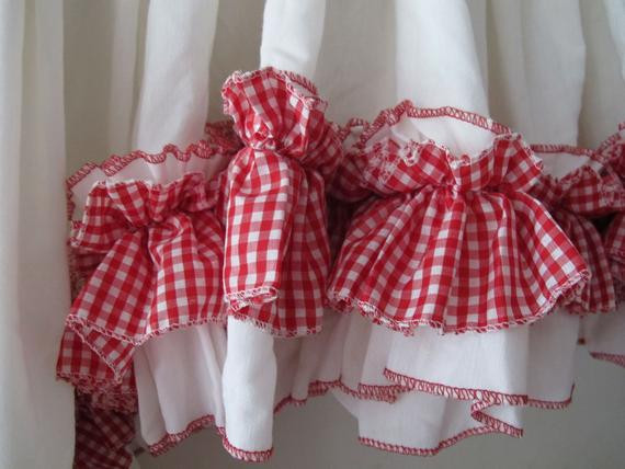 Red Checkered Kitchen Curtains
 Red Check Ruffled Valance Kitchen Window Curtains by