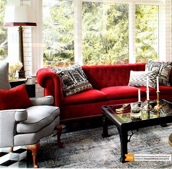 Red Couches Living Room Ideas
 Red sofa with black and white contrast Decor