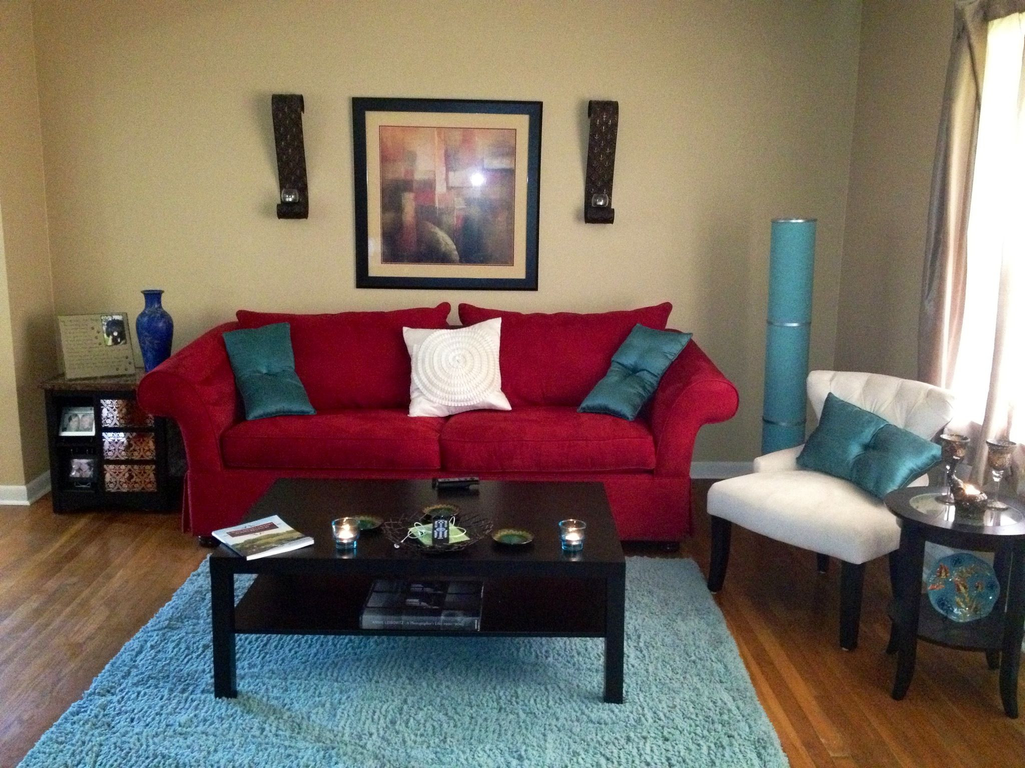 Red Couches Living Room Ideas
 My living room Red aqua and ivory