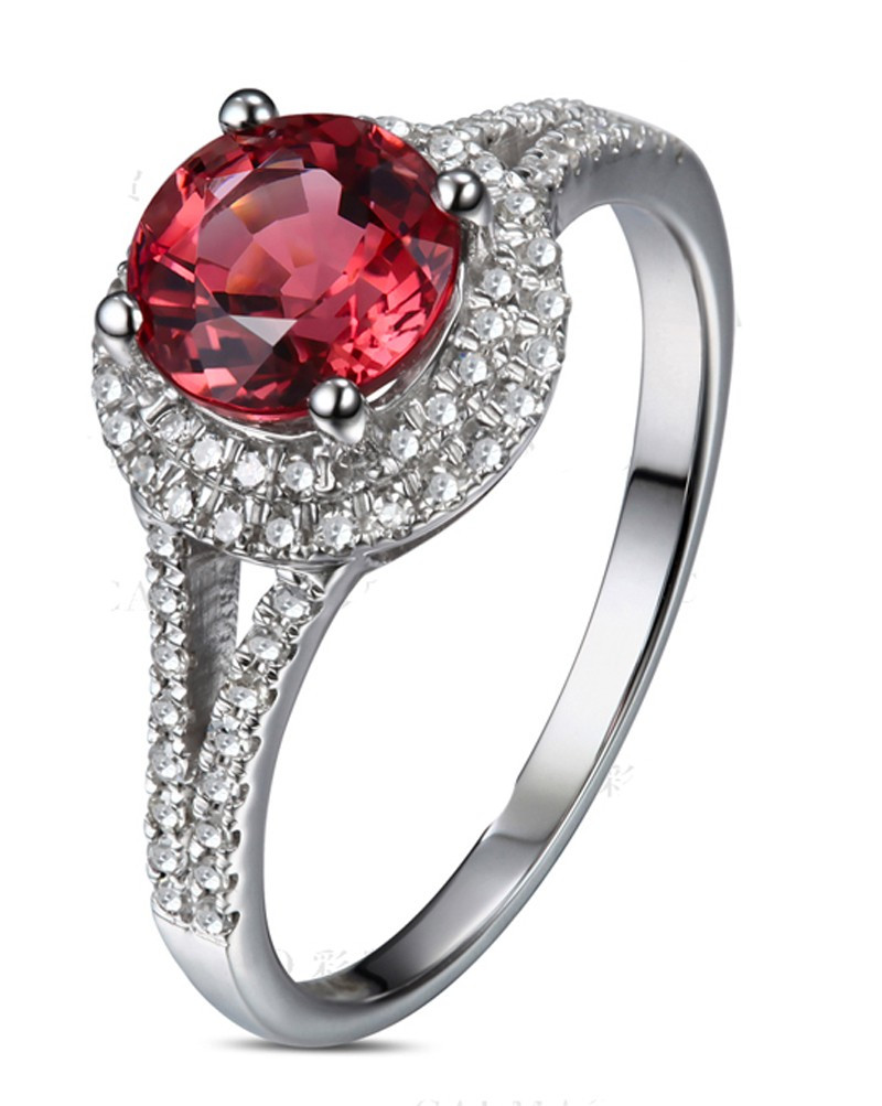 Red Diamond Engagement Rings
 1 Carat Round cut Red Ruby and Diamond Halo Engagement