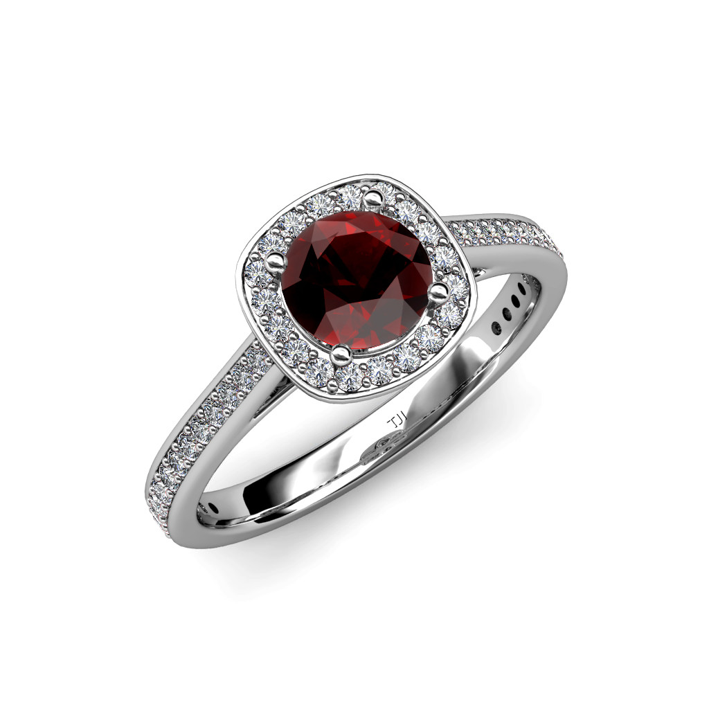 Red Diamond Engagement Rings
 Red Garnet and Diamond SI2 I1 G H Halo Engagement Ring