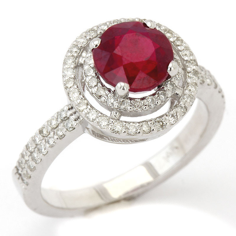 Red Diamond Engagement Rings
 2 00CTW Round Cut Red Ruby & Diamonds Double Halo