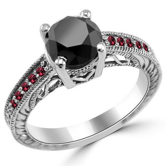 Red Diamond Engagement Rings
 2 45ct Black Diamond & Red Ruby Engagement Ring 14k Gold